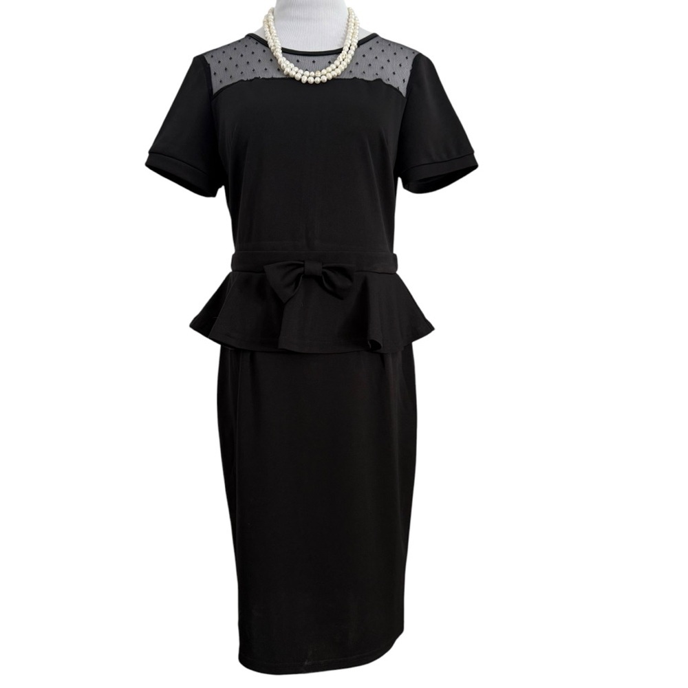 HI QUEEN BLACK PEPLUM DRESS SIZE LARGE NWT - Picture 2 of 9